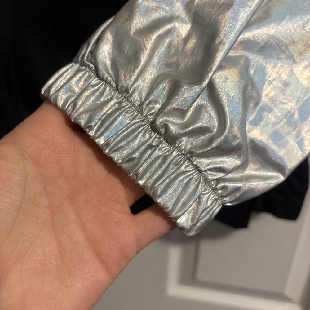 Metallic Silver and Black Hooded Windbreaker - Picture 6 of 8